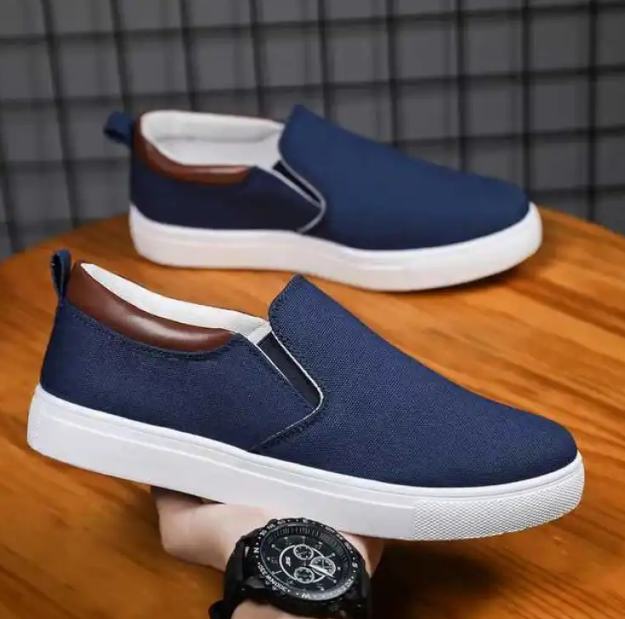 Black Grey Blue And Khaki Color Korean Canvas Sneakers Shoes For Men Slip On Casual Shoes - Shoes - lotto shoes for men